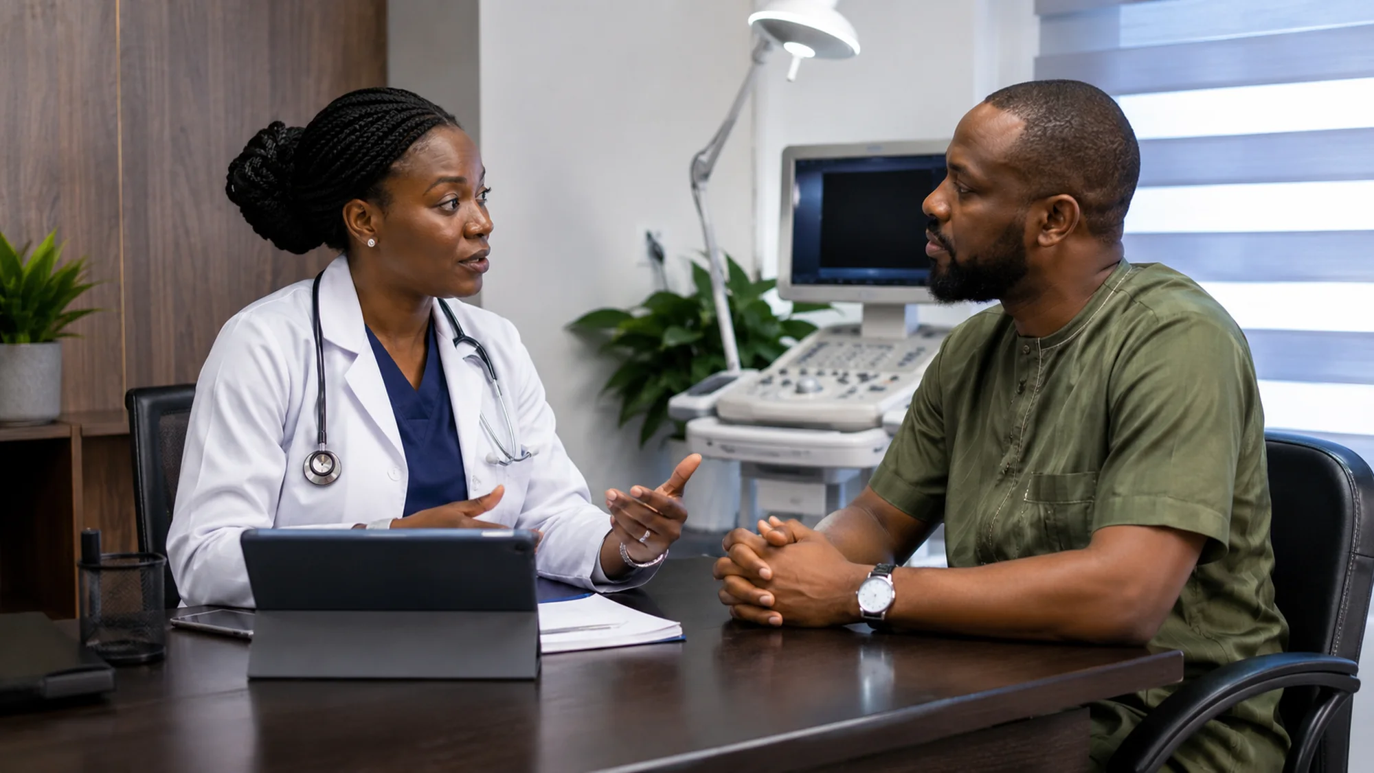 Life Centre clinician explaining test preparation