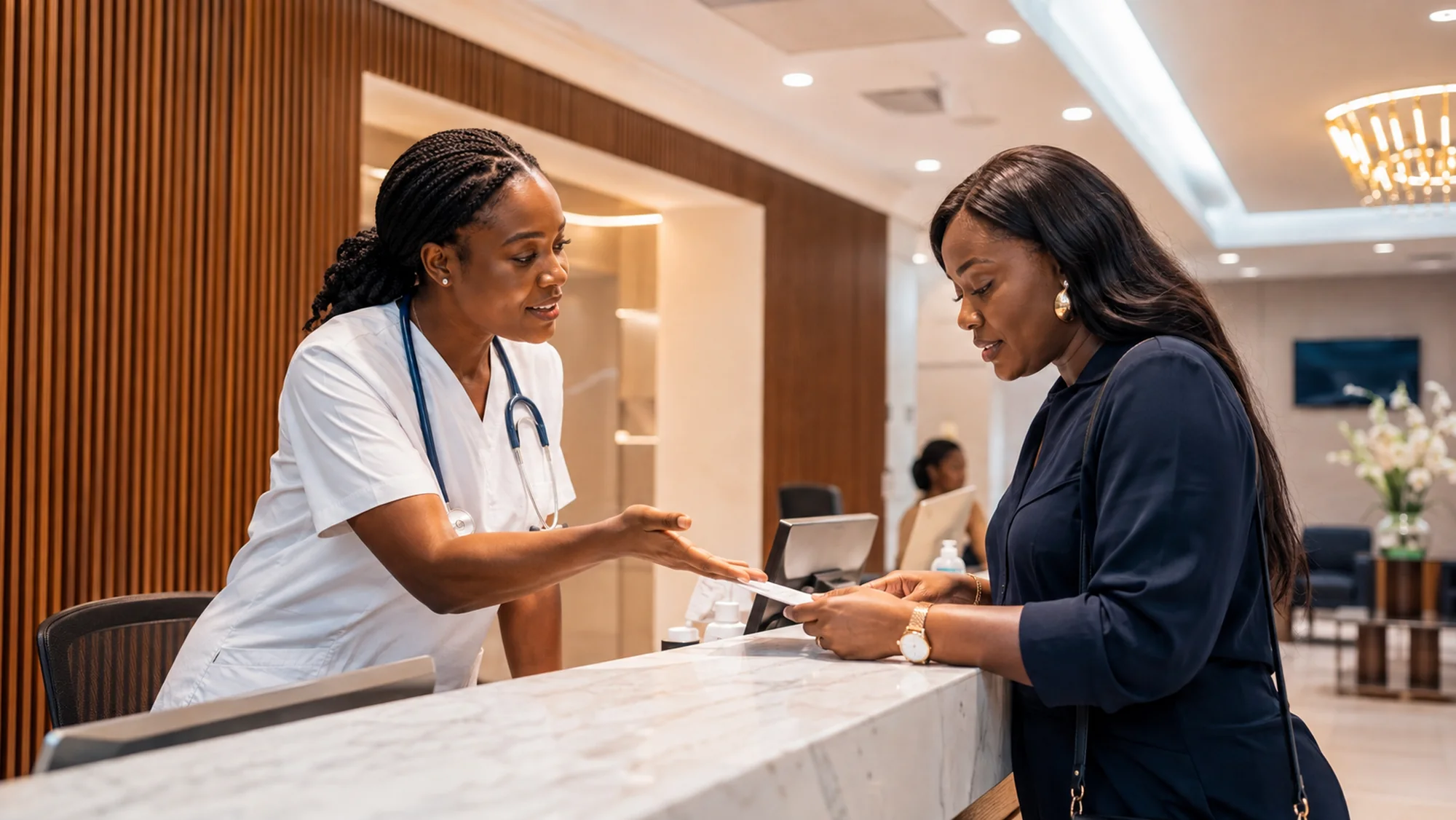 Life Centre patient support at a modern medical reception